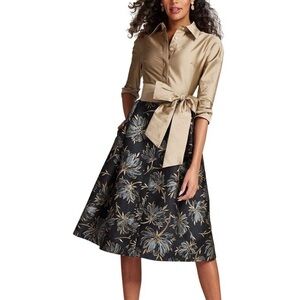 Teri Jon Special Occassion Cocktail Dress Gold Bodice, Floral Skirt NWT Size 14